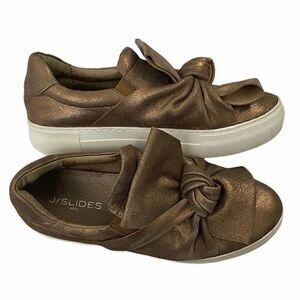 J/Slides Bronze Metallic Bow Slip On Sneakers